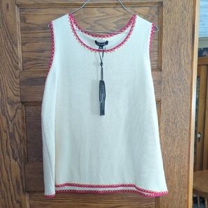 Charlie Collection Sweater Vest Crochet Detailing Swoop Neck Size XL